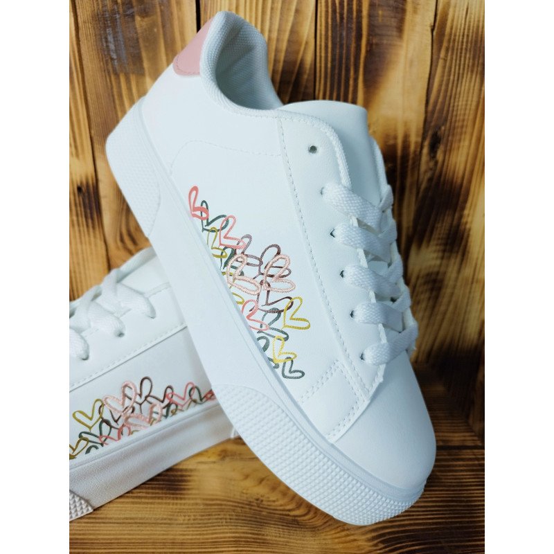 Zapatilla Clásica Blanca con Corazones de Colores